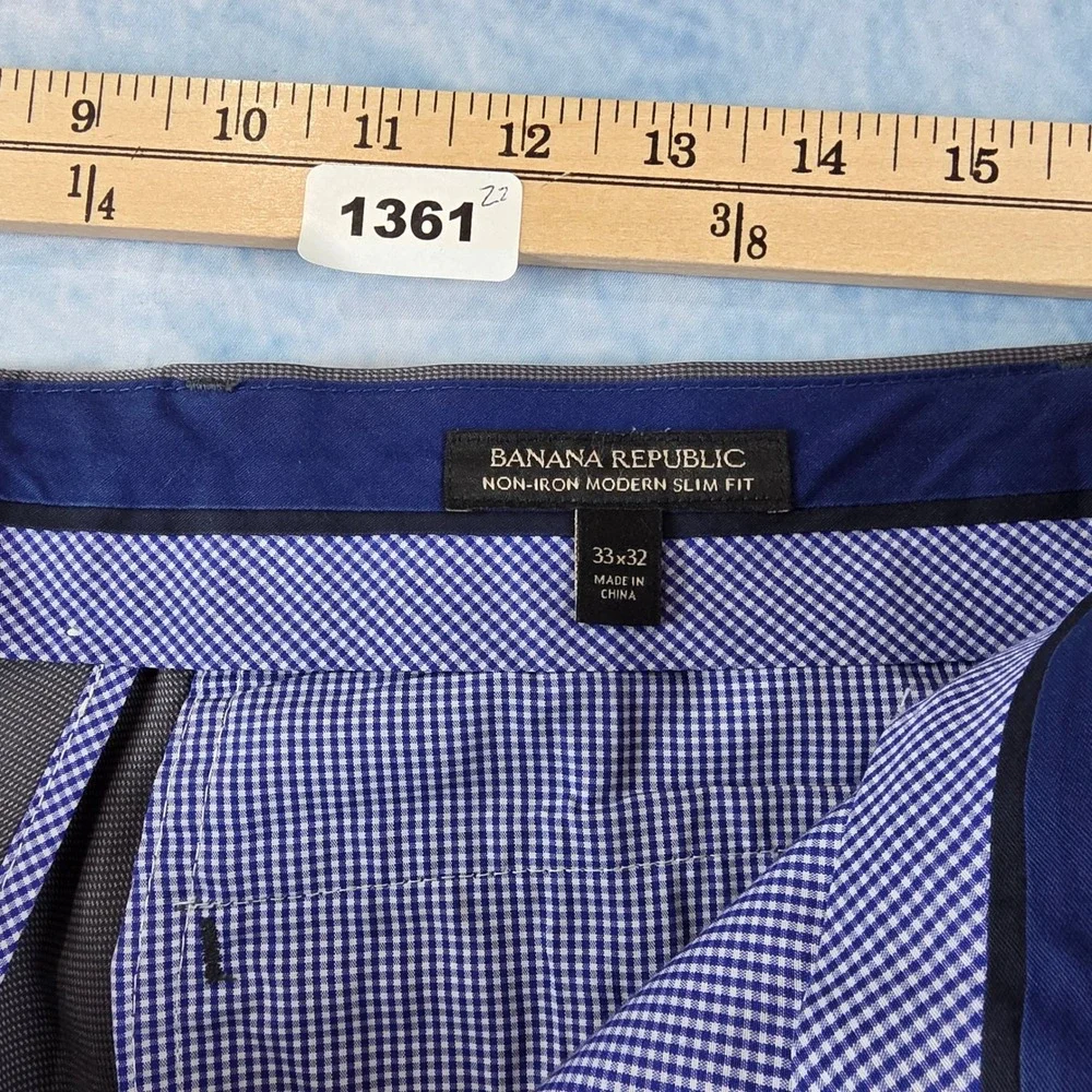 Banana Republic Non-Iron Modern Slim Fit Pants Mens 33x32 Gray Micro Stripe Chin